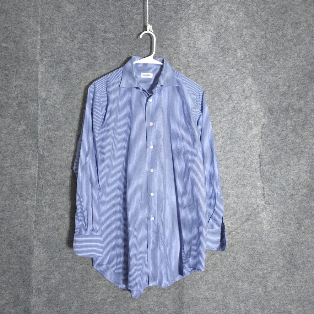 Ascot Chang Dress Shirt Mens 17 Blue Stripe Thomas Mason Cotton Spread Collar
